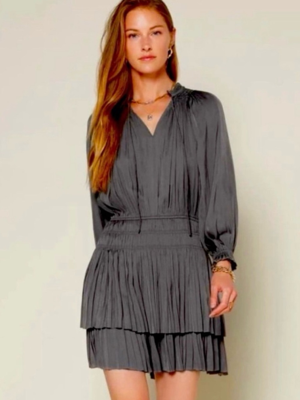Current Air Pleated Ruffle-Trim dress